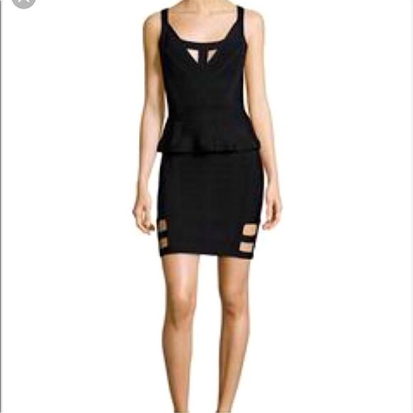 Herve Leger Yasmin Peplum Waist Caging Bandage Dress Black Sz. S - Picture 1 of 6